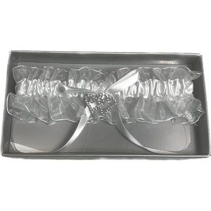 Vintage White Satin Rhinestone Double Crossed Heart Bow Garter Belt